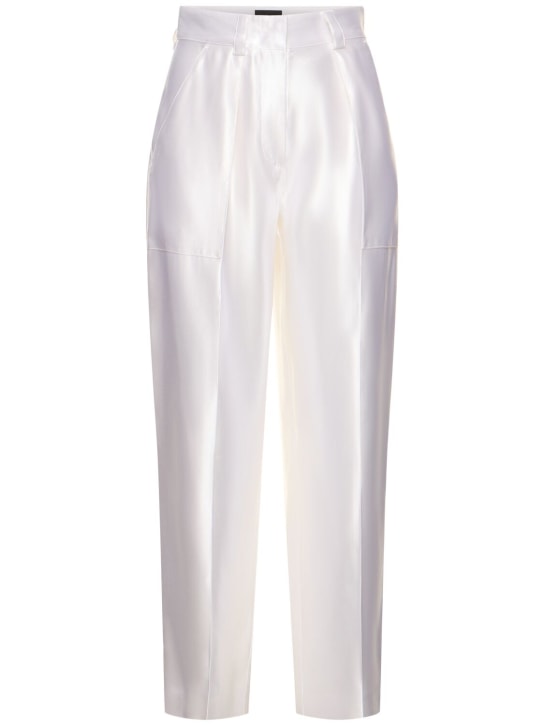 Giorgio Armani: 亚麻&真丝高腰直筒裤 - 白色 - women_0 | Luisa Via Roma