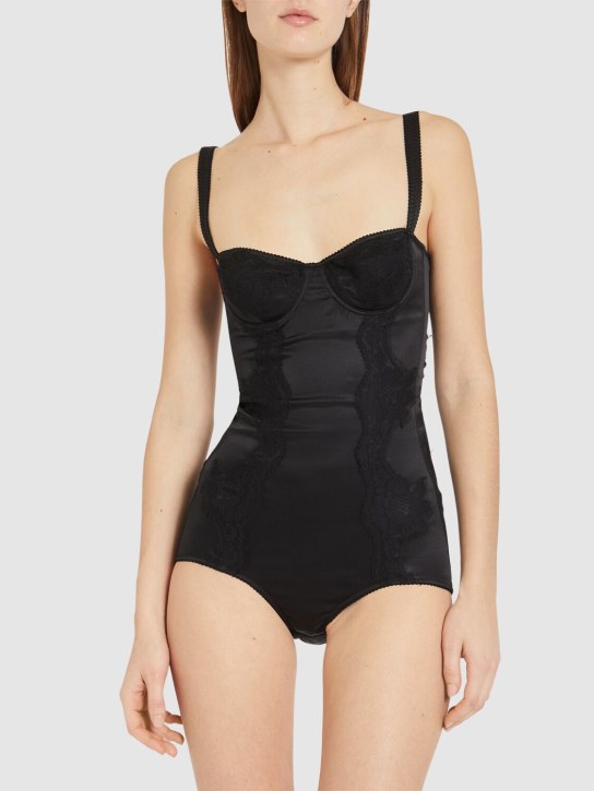 Dolce&Gabbana: Silk satin stretch bodysuit w/lace - Black - women_1 | Luisa Via Roma