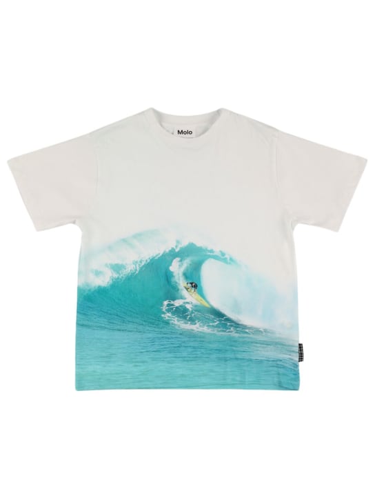Molo: Wave print organic cotton t-shirt - White/Multi - kids-boys_0 | Luisa Via Roma