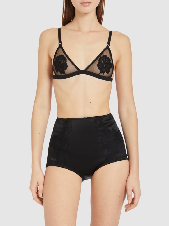 Dolce&Gabbana: Slip in raso di seta stretch con dettagli in pizzo - Nero - women_1 | Luisa Via Roma