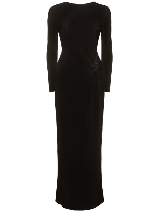 Giorgio Armani: 打褶平纹针织长款连衣裙 - 黑色 - women_0 | Luisa Via Roma