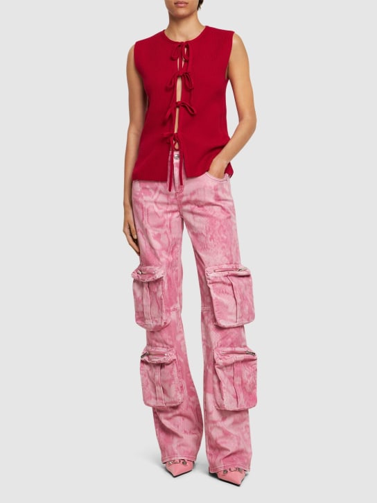 Blumarine: Jeans cargo in denim stampato - Multi/Rosa - women_1 | Luisa Via Roma