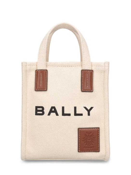 Bally: Tote bag XS en toile Akelei - Natural/Cuoio - women_0 | Luisa Via Roma