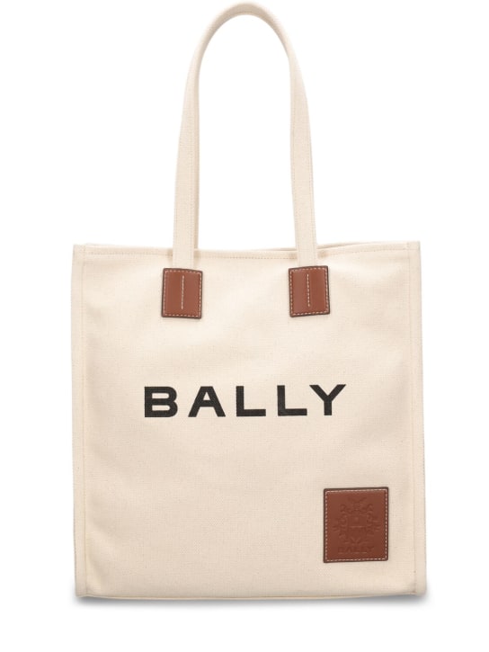 Bally: Tote bag en toile Akelei - Natural/Cuoio - women_0 | Luisa Via Roma