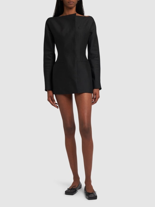 Jacquemus: La Robe Spalla wool & silk mini dress - Siyah - women_1 | Luisa Via Roma