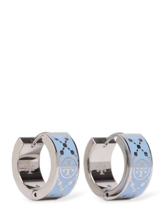 Tory Burch: Miller enamel hoop earrings - Mavi/Gümüş - women_0 | Luisa Via Roma