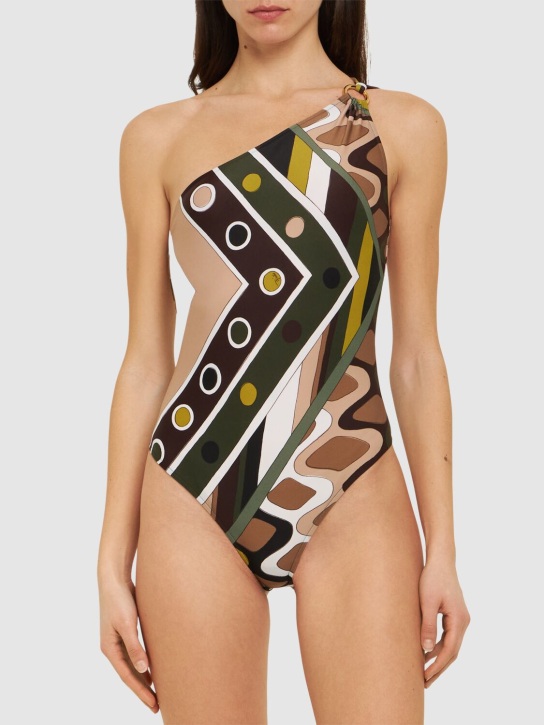 Pucci: Printed lycra one piece swimsuit - Green/Multi - women_1 | Luisa Via Roma