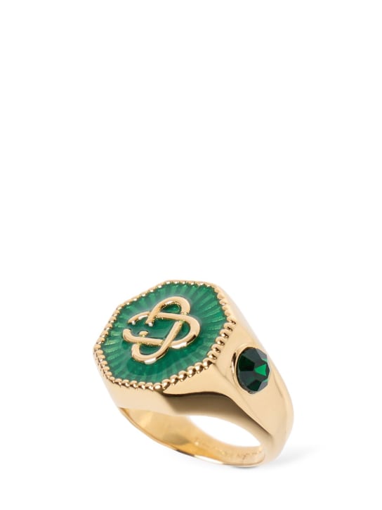 Casablanca: Monogram crystal thick ring - Green/Gold - women_0 | Luisa Via Roma