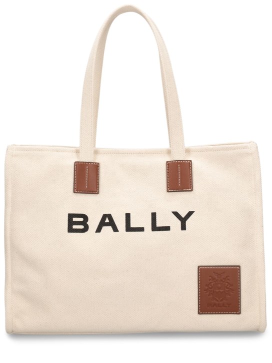 Bally: Tote bag en toile Akelei - Natural/Cuoio - women_0 | Luisa Via Roma