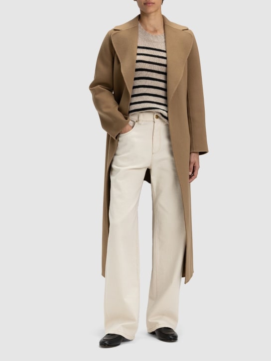 Brunello Cucinelli: Pantalones anchos de algodón stretch - Beige - women_1 | Luisa Via Roma