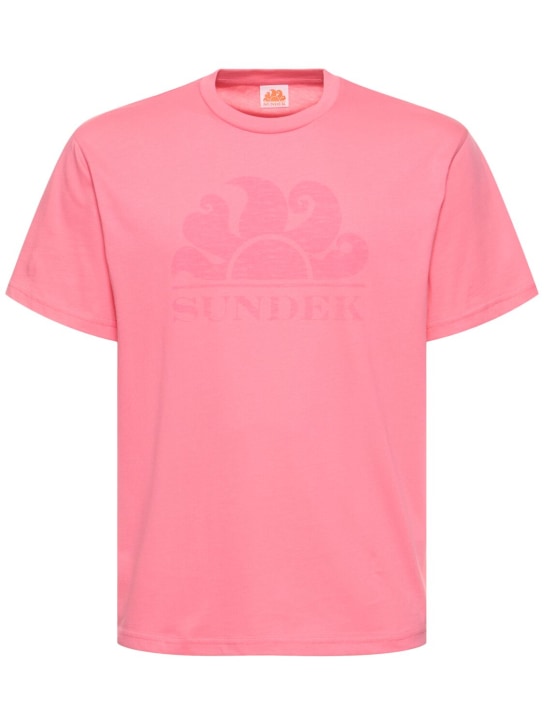 SUNDEK: T-shirt in jersey di cotone con logo - Rosa - men_0 | Luisa Via Roma