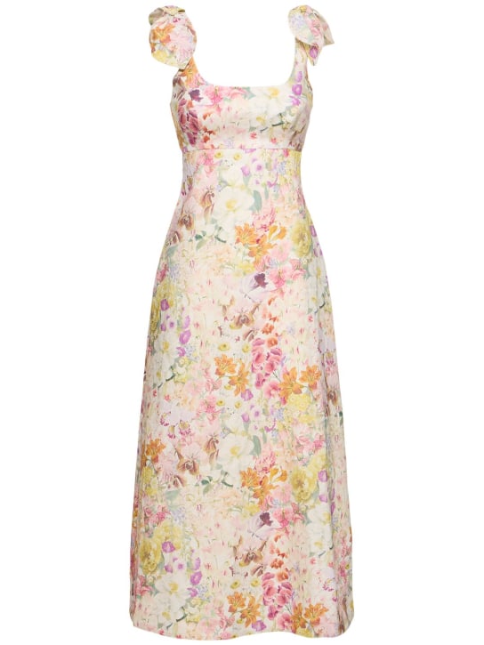 Zimmermann: Harmony floral self-tie linen midi dress - Multicolor - women_0 | Luisa Via Roma
