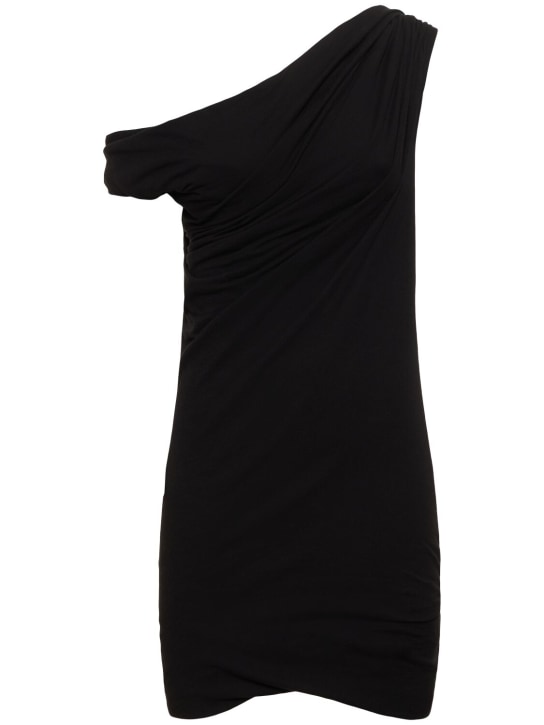 MSGM: Robe courte en jersey de coton drapé - Noir - women_0 | Luisa Via Roma