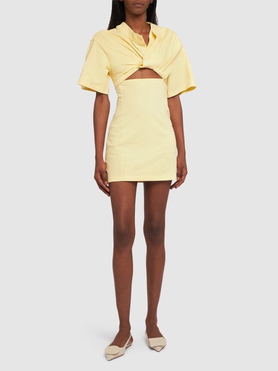 Jacquemus: La Robe Tshirt Bahia cotton mini dress - Sarı - women_1 | Luisa Via Roma