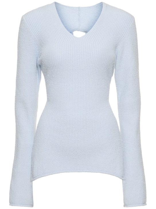 Axel Arigato: Tube rib knit cotton blend top - Light Blue - women_0 | Luisa Via Roma