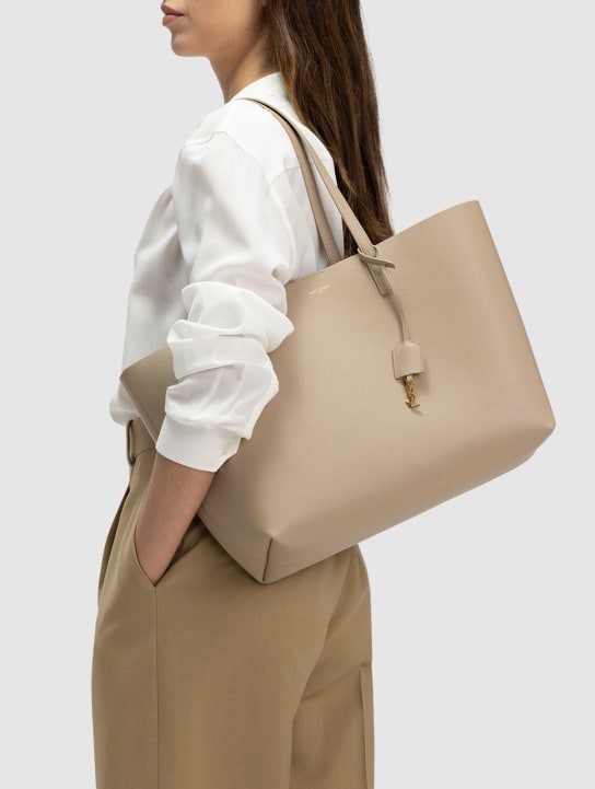 Saint Laurent: Saint Laurent leather shopping bag - Dark Beige - women_1 | Luisa Via Roma
