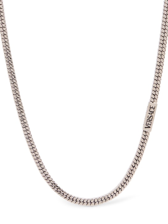 Versace: Metal plaque necklace - 3j030-palladium - men_0 | Luisa Via Roma
