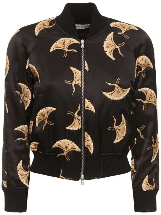 Dries Van Noten: Fluid silk blend satin printed jacket - Multi/Black - women_0 | Luisa Via Roma