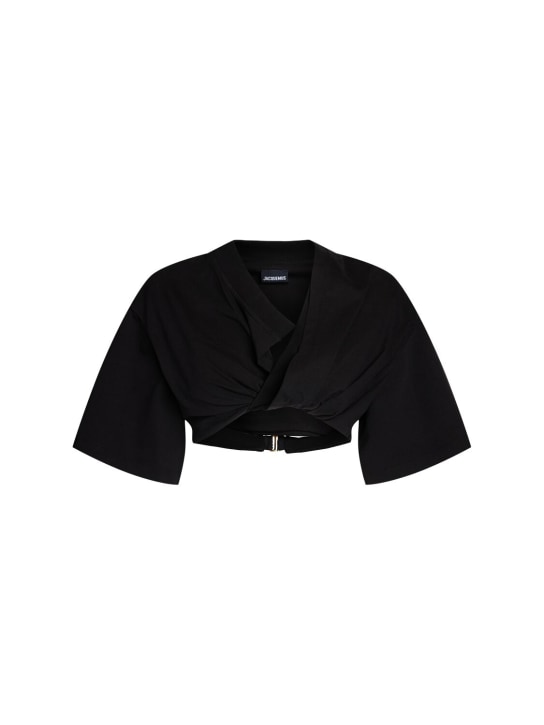 Jacquemus: Le Tshirt Bahia Court短款上衣 - 黑色 - women_0 | Luisa Via Roma