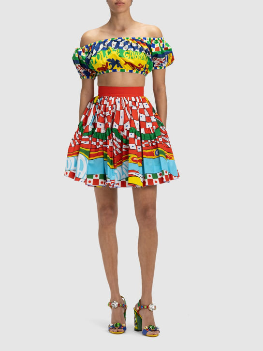 Dolce&Gabbana: Carretto print cotton poplin mini skirt - Renkli - women_1 | Luisa Via Roma