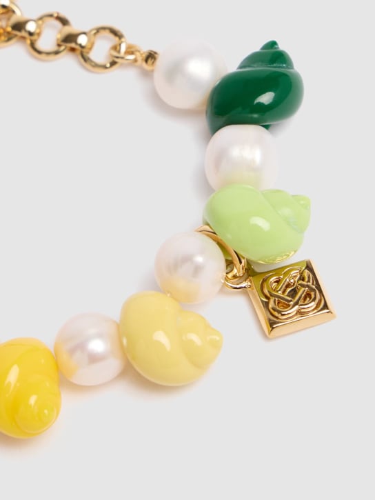 Casablanca: Shell shape & faux pearl bracelet - Multi/Gold - men_1 | Luisa Via Roma