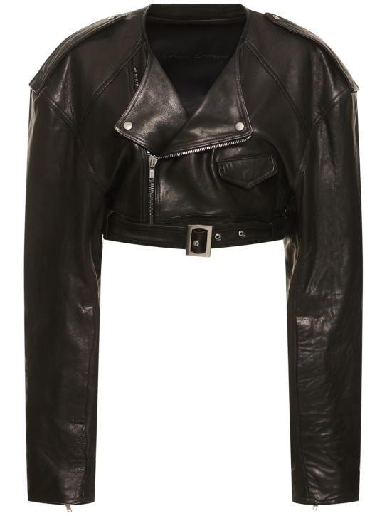 Rick Owens: Cropped leather biker jacket - Siyah - women_0 | Luisa Via Roma