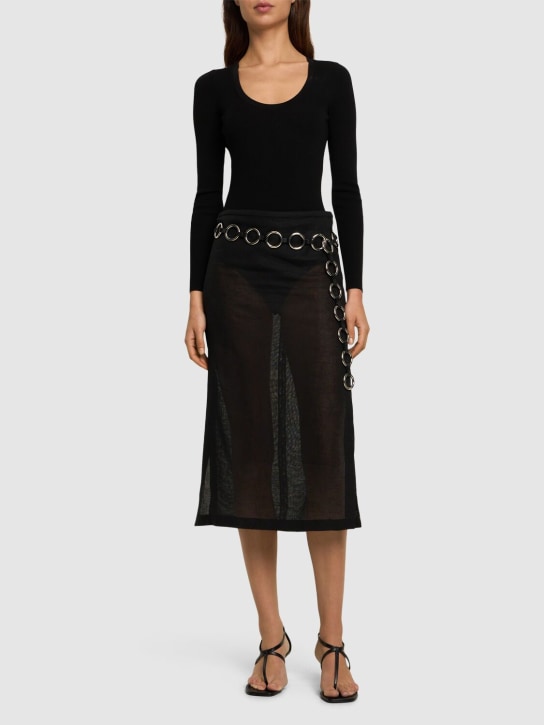 Michael Kors Collection: Crepe side slit midi skirt - Siyah - women_1 | Luisa Via Roma