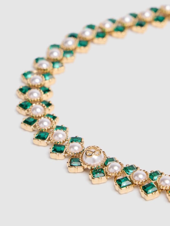 Casablanca: Crystal & pearl necklace - Green/Gold - men_1 | Luisa Via Roma