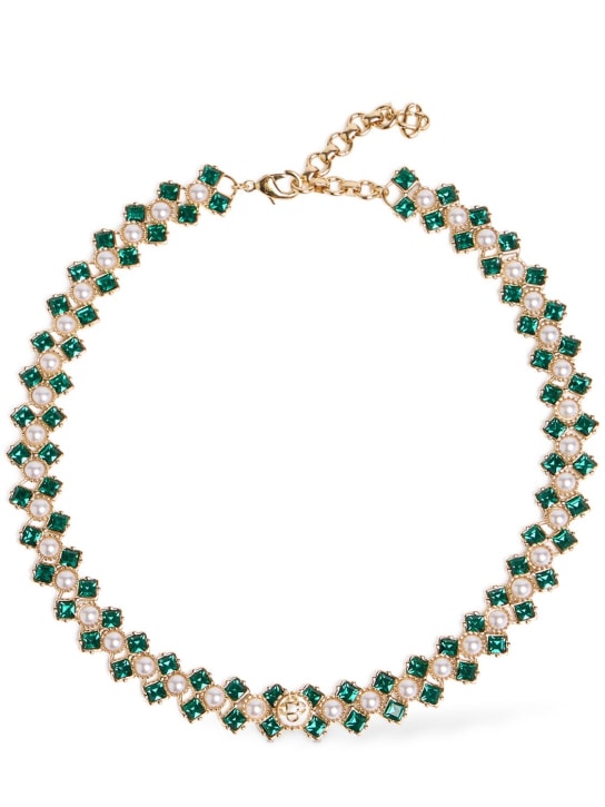 Casablanca: Crystal & pearl necklace - Green/Gold - men_0 | Luisa Via Roma