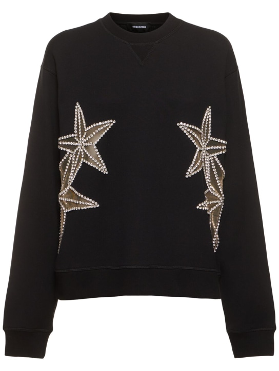 Dsquared2: Embellished stars crewneck sweater - Siyah - women_0 | Luisa Via Roma
