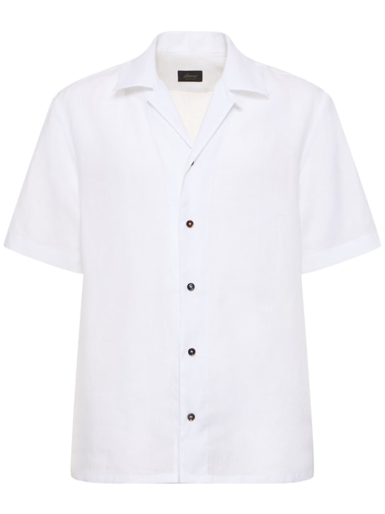 Brioni: Camisa de lino con manga corta - Blanco - men_0 | Luisa Via Roma