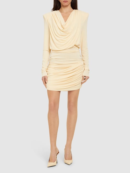 Magda Butrym: Jersey draped mini dress w/ plunge neck - Light Yellow - women_1 | Luisa Via Roma