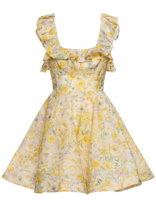 Zimmermann: Harmony ruffled linen silk mini dress - Yellow - women_0 | Luisa Via Roma