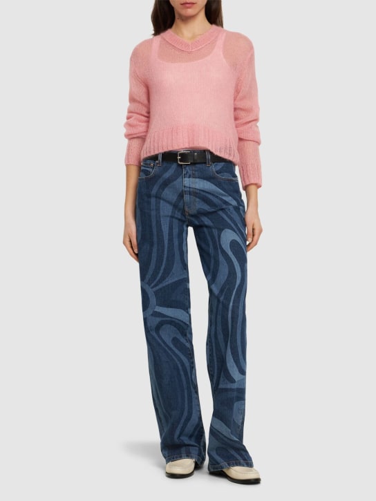Pucci: Jeans anchos de denim de algodón - Azul/Multi - women_1 | Luisa Via Roma