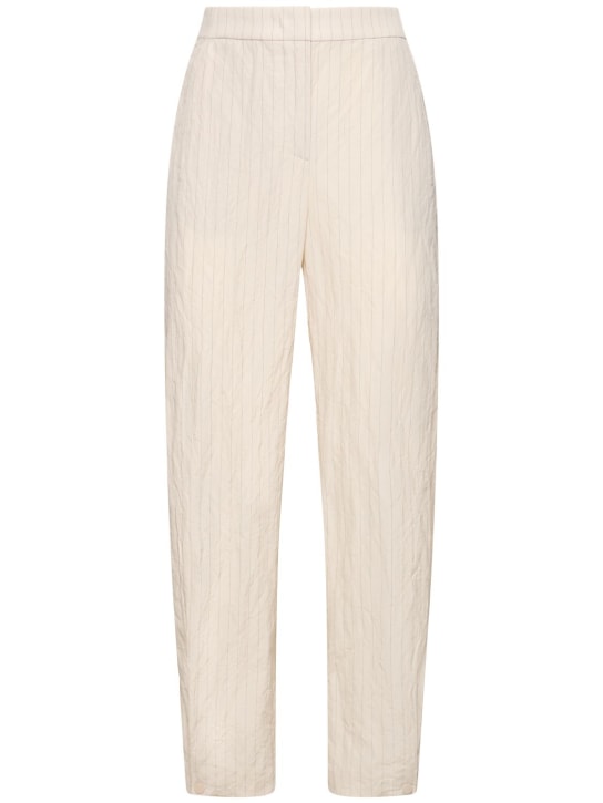 Giorgio Armani: Cotton blend striped high rise pants - Bej - women_0 | Luisa Via Roma
