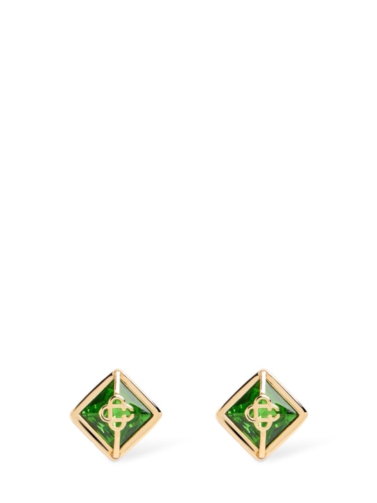 Casablanca: Crystal monogram stud earrings - Green/Gold - women_0 | Luisa Via Roma