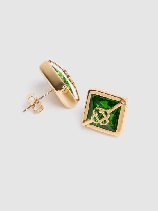 Casablanca: Crystal monogram stud earrings - Green/Gold - women_1 | Luisa Via Roma