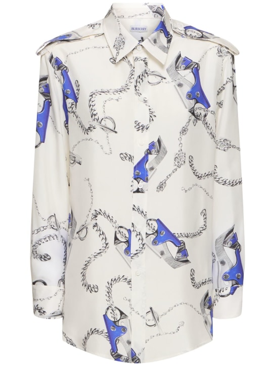 Burberry: Camisa de seda con lentejuelas - Blanco/Multi - women_0 | Luisa Via Roma