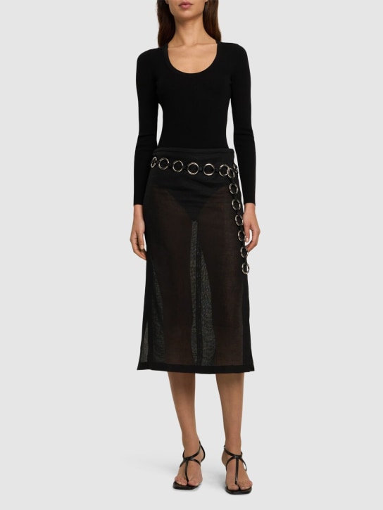 Michael Kors Collection: Stretch viscose long sleeve bodysuit - Siyah - women_1 | Luisa Via Roma