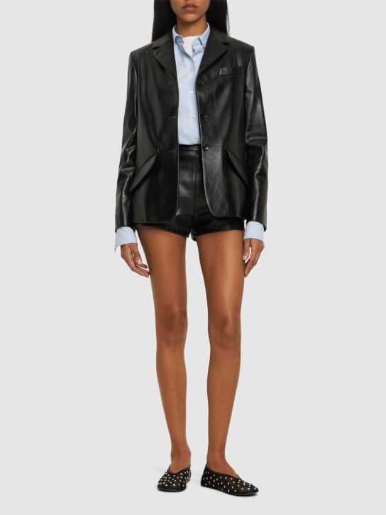 Bally: Leather blazer jacket - Siyah - women_1 | Luisa Via Roma