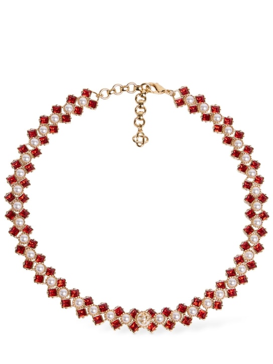Casablanca: Crystal & pearl necklace - Gold/Red - men_0 | Luisa Via Roma