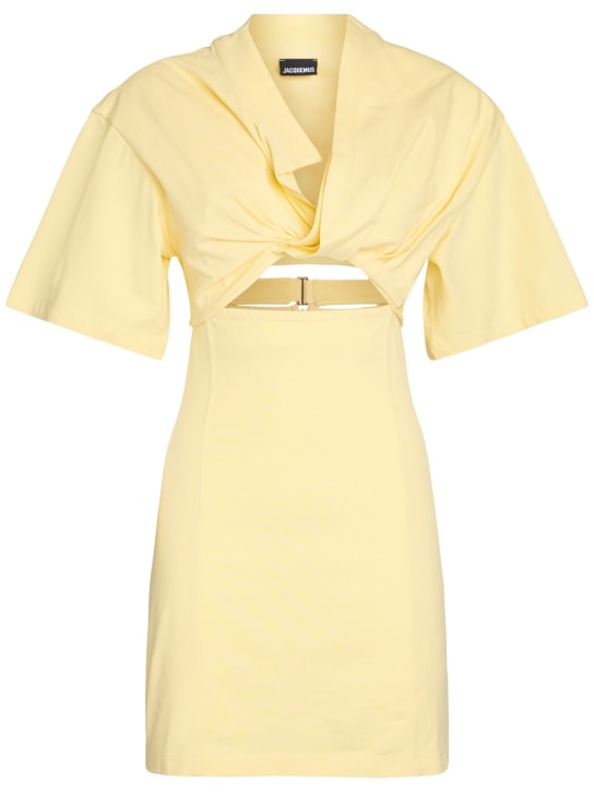 Jacquemus: La Robe Tshirt Bahia cotton mini dress - Sarı - women_0 | Luisa Via Roma