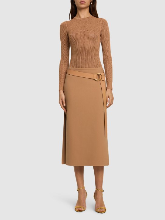 Michael Kors Collection: Wool stretch side slit midi skirt - Beige - women_1 | Luisa Via Roma