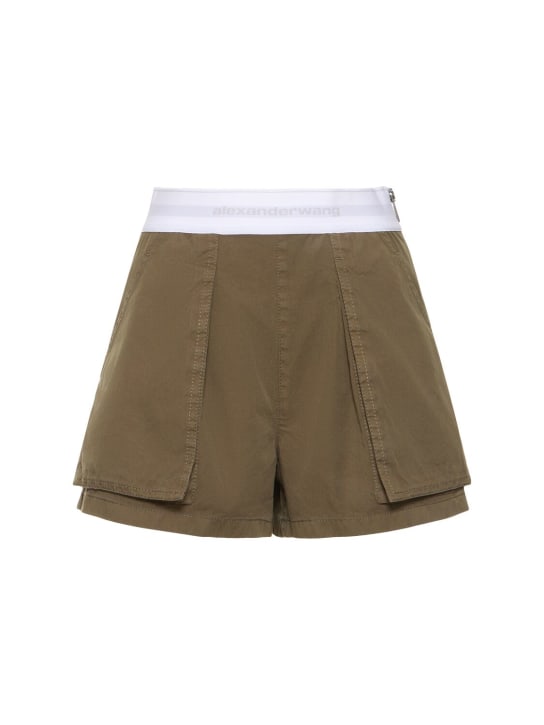 Alexander Wang: High waist cotton cargo shorts - Asker yeşili - women_0 | Luisa Via Roma