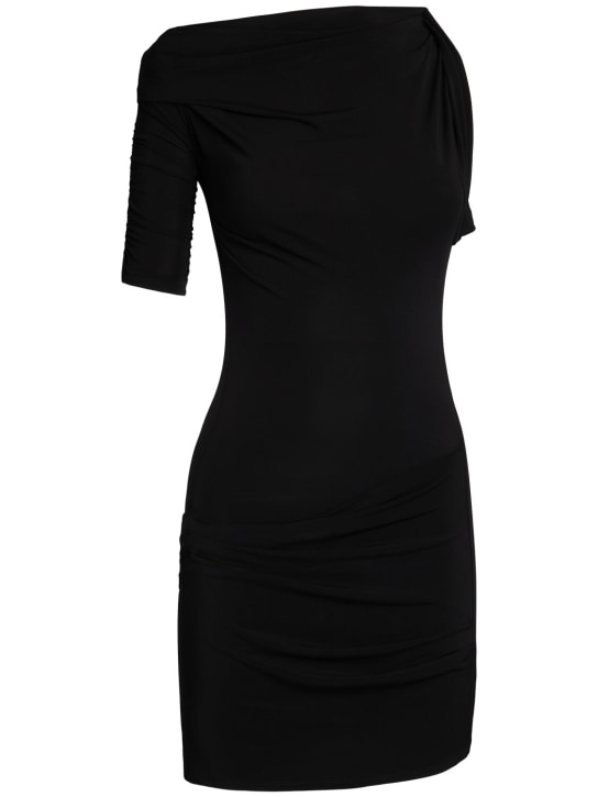 Jacquemus: La Mini Robe Drapeado jersey dress - Black - women_0 | Luisa Via Roma