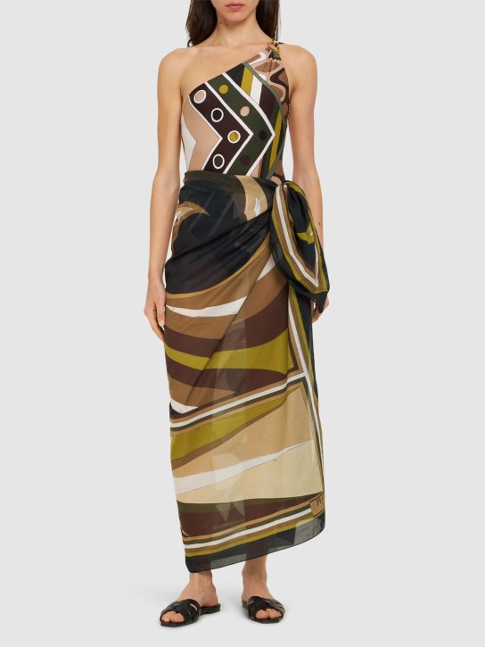Pucci: Printed cotton long sarong - Green/Multi - women_1 | Luisa Via Roma