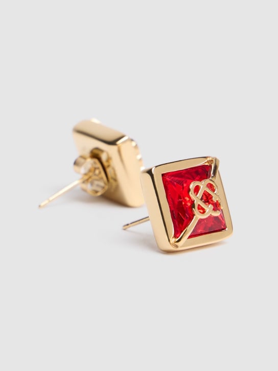 Casablanca: Crystal monogram stud earrings - Red/Gold - women_1 | Luisa Via Roma