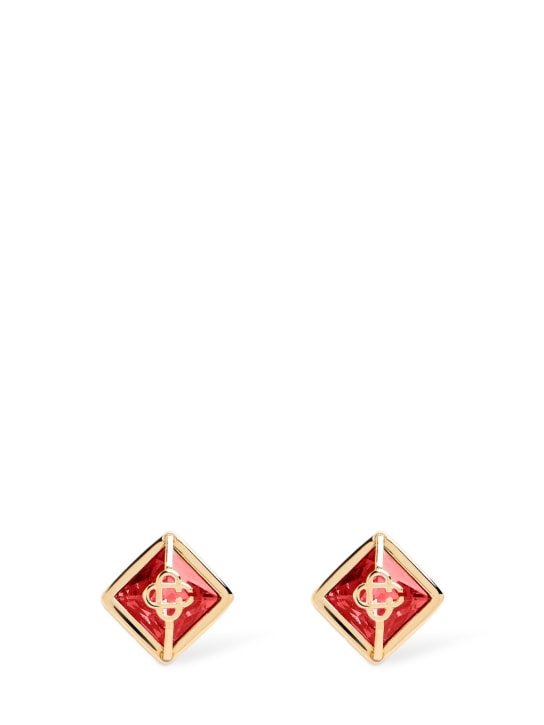 Casablanca: Crystal monogram stud earrings - Red/Gold - men_0 | Luisa Via Roma