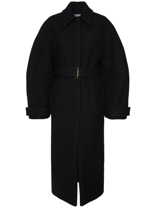 Jacquemus: Le Manteau Bari wool belt coat - Black - women_0 | Luisa Via Roma