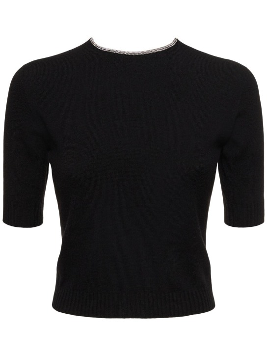 Giorgio Armani: Single jersey embellished top - Siyah - women_0 | Luisa Via Roma